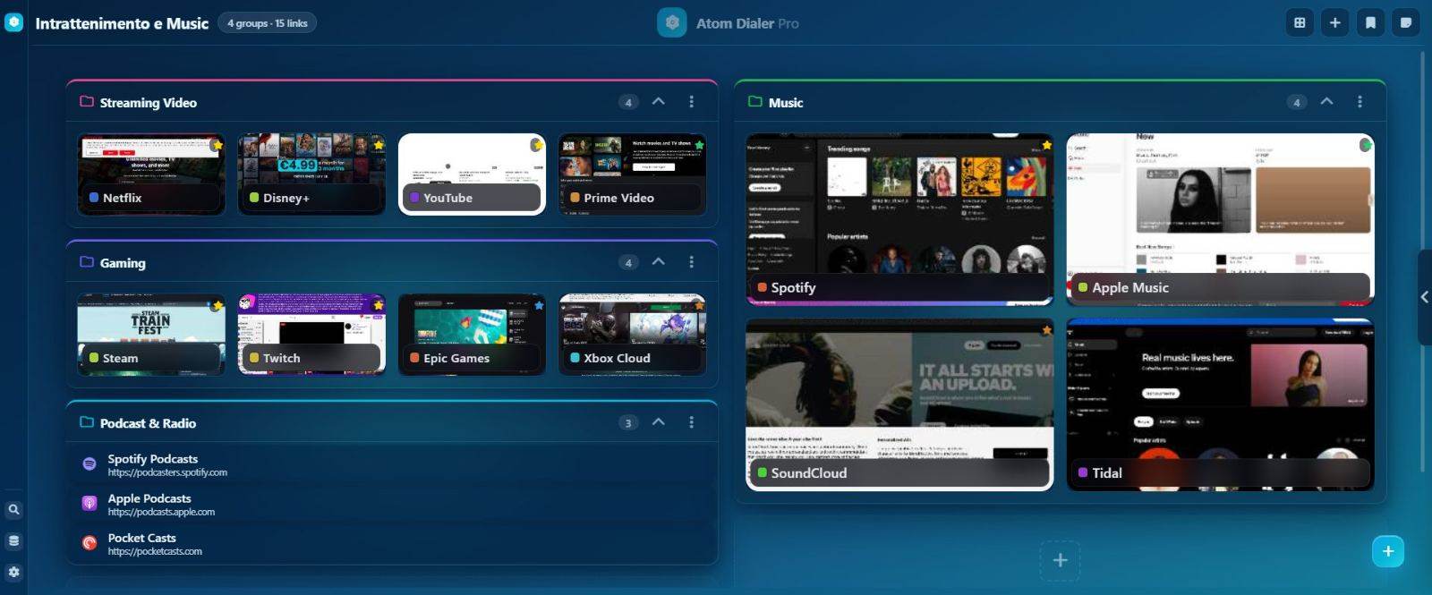Dashboard & Analytics — Atom Speed Dial Pro